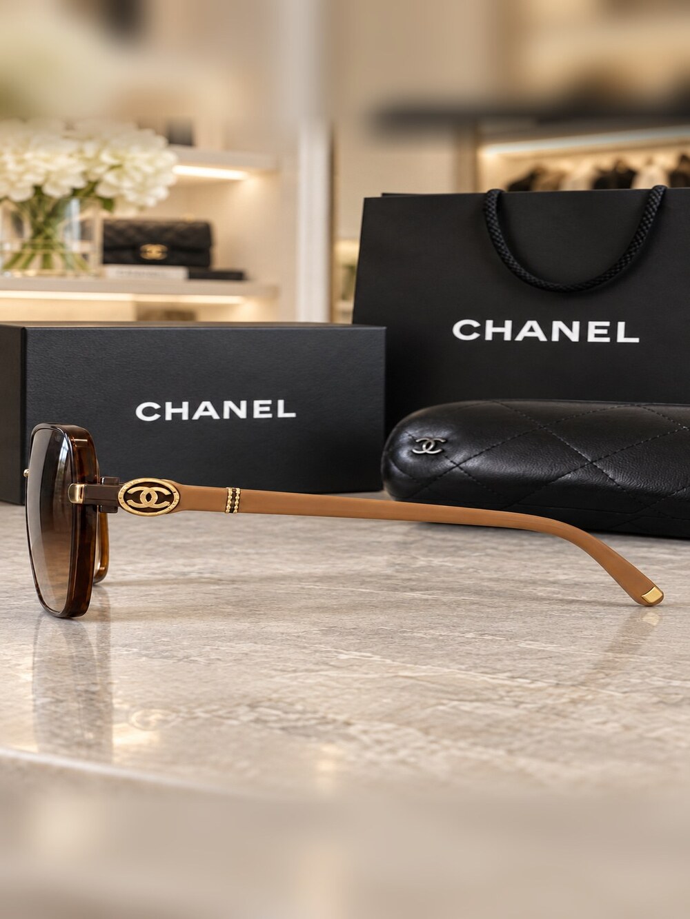 Chanel Brown Square Sunglasses - Picture 3 of 6
